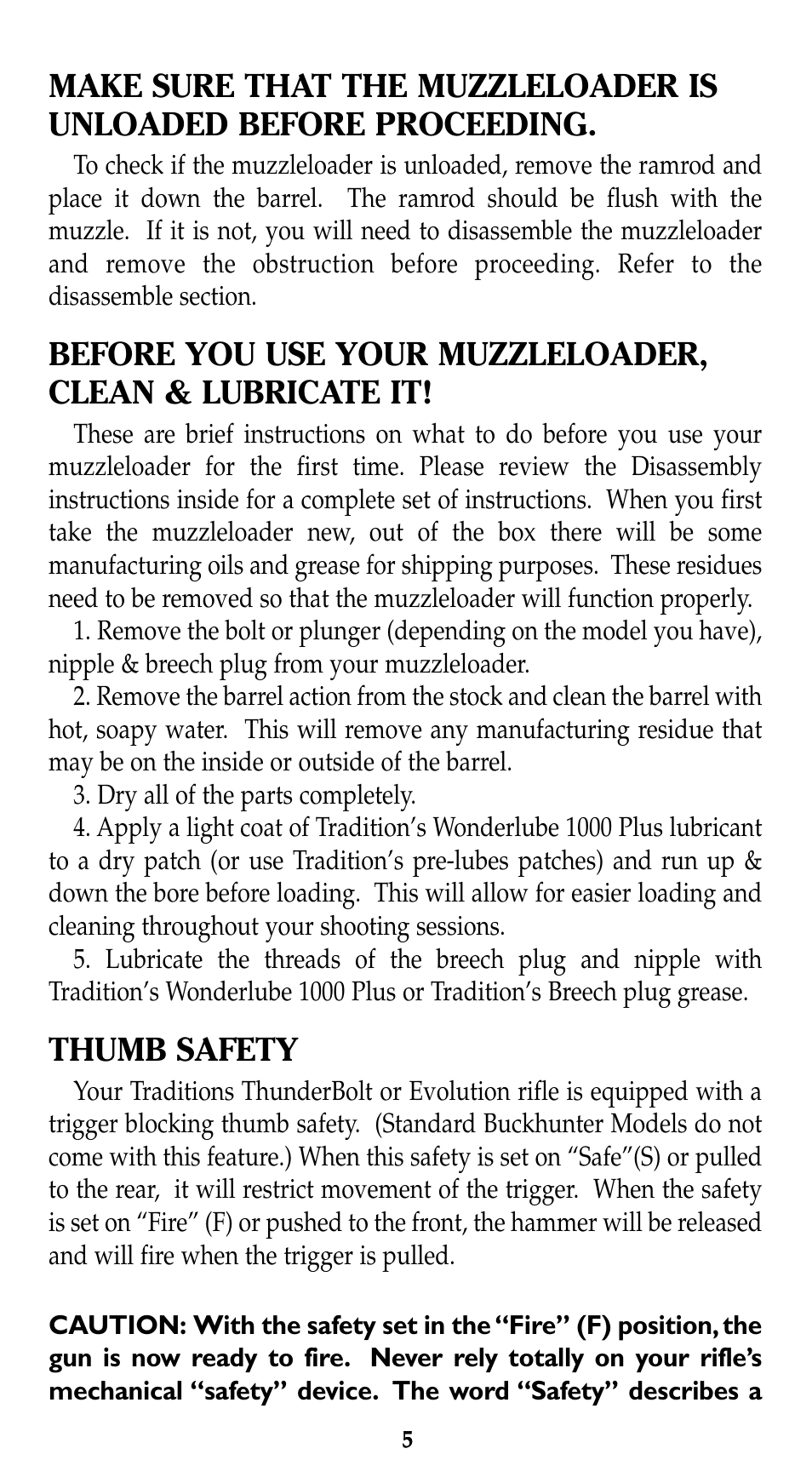 Thumb safety | Traditions Evolution Thunderbolt Tracker User Manual | Page 15 / 38