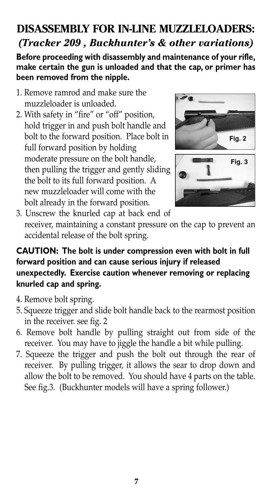 Disassembly for in-line muzzleloaders, Tracker 209 , buckhunter’s & other variations) | Traditions Evolution Thunderbolt Tracker User Manual | Page 17 / 38