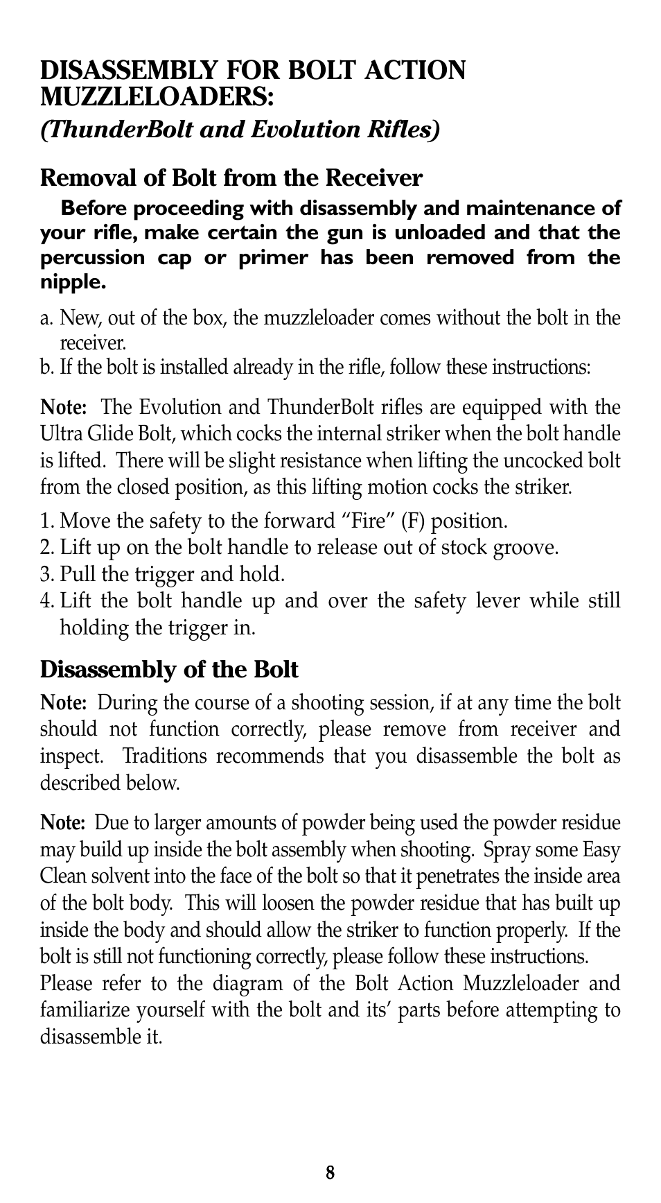 Disassembly for bolt action muzzleloaders | Traditions Evolution Thunderbolt Tracker User Manual | Page 18 / 38