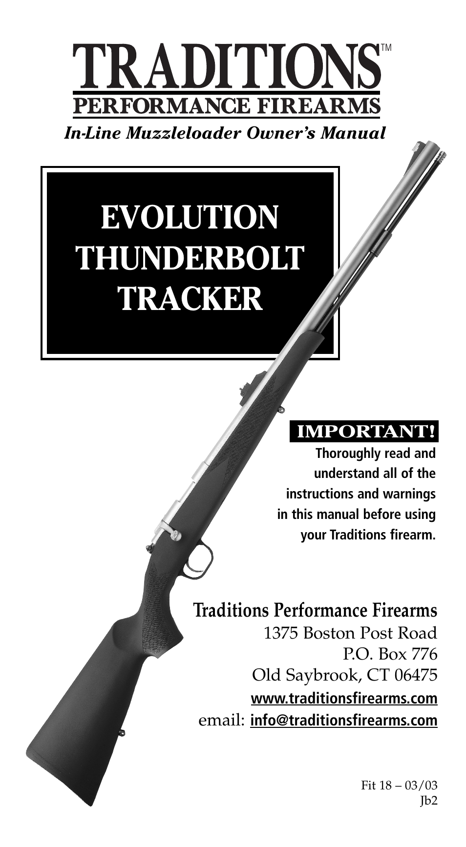 Evolution thunderbolt tracker, Traditions performance firearms | Traditions Evolution Thunderbolt Tracker User Manual | Page 2 / 38