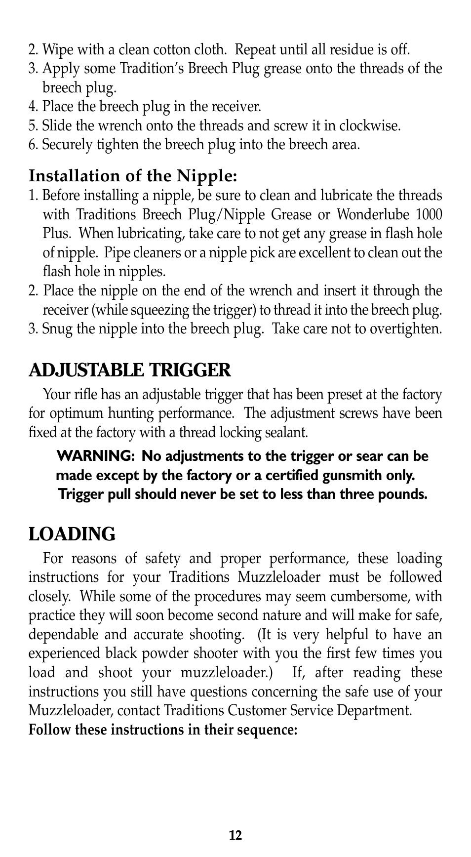 Adjustable trigger, Loading | Traditions Evolution Thunderbolt Tracker User Manual | Page 22 / 38