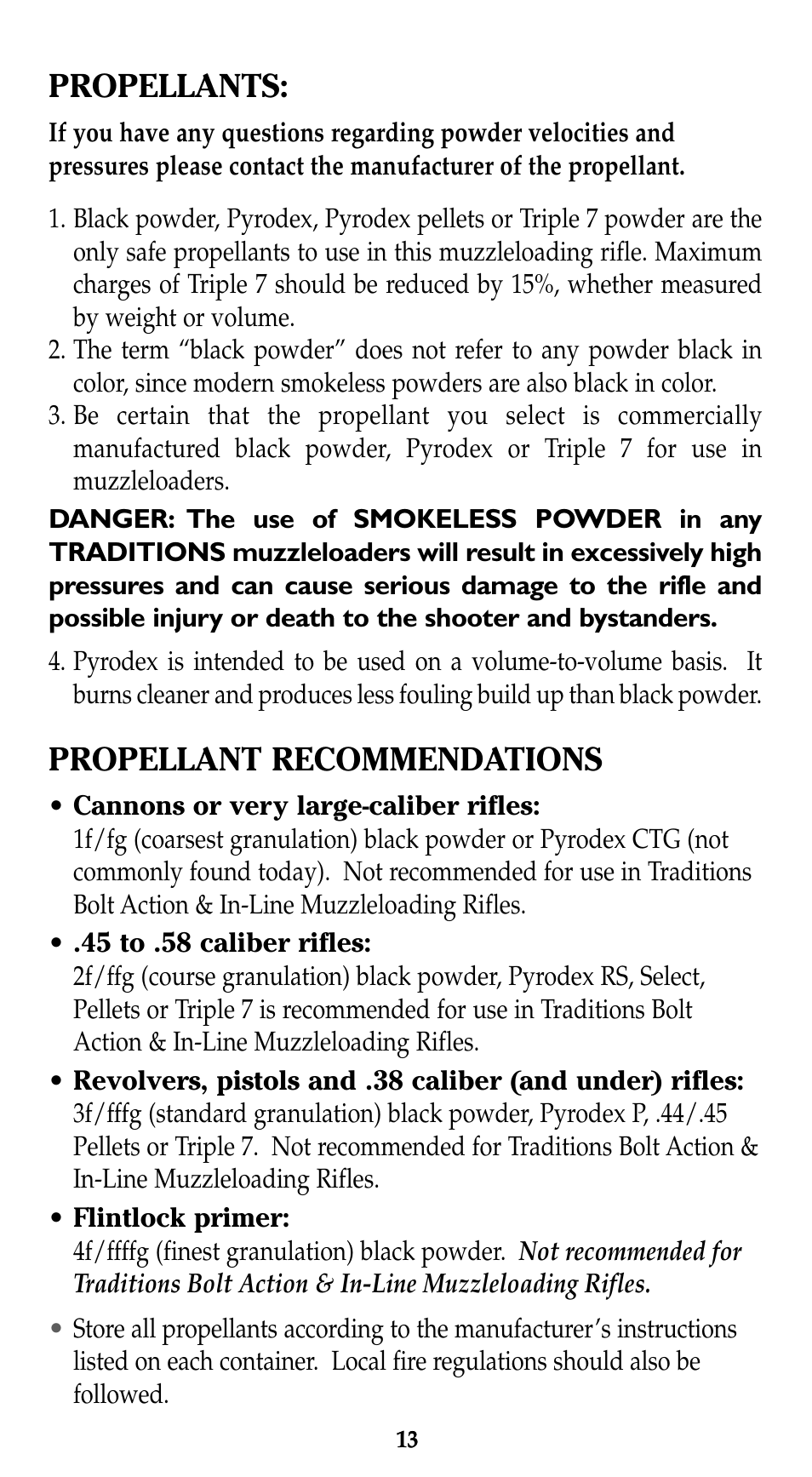 Propellants, Propellant recommendations | Traditions Evolution Thunderbolt Tracker User Manual | Page 23 / 38