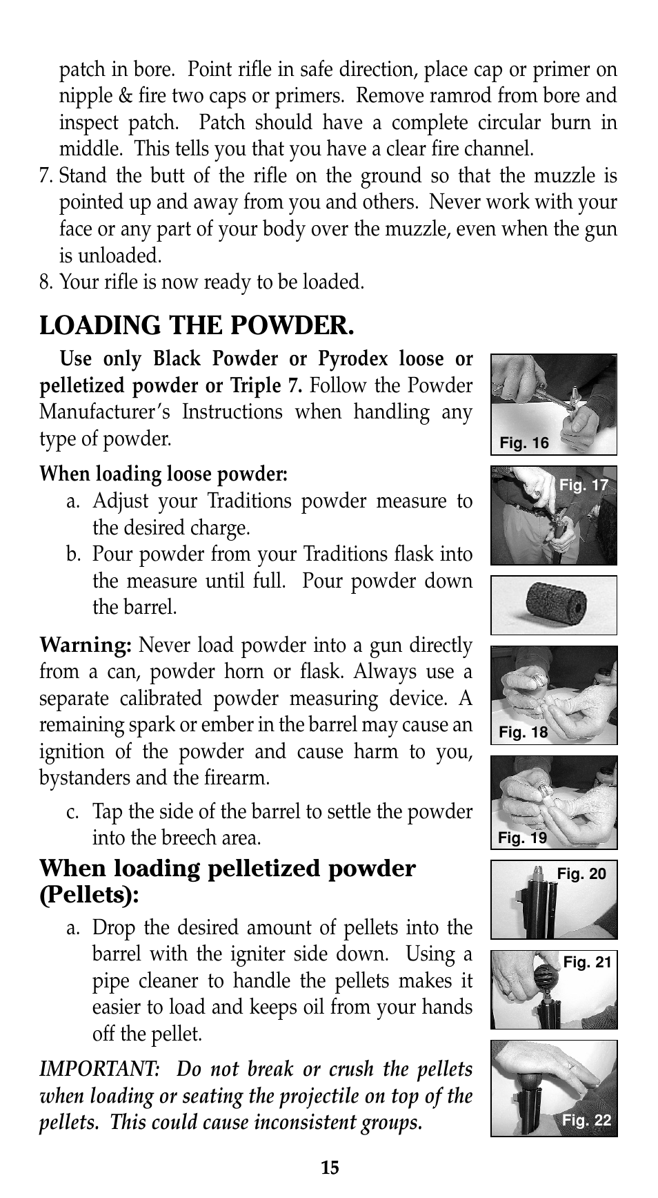 Loading the powder, When loading pelletized powder (pellets) | Traditions Evolution Thunderbolt Tracker User Manual | Page 25 / 38