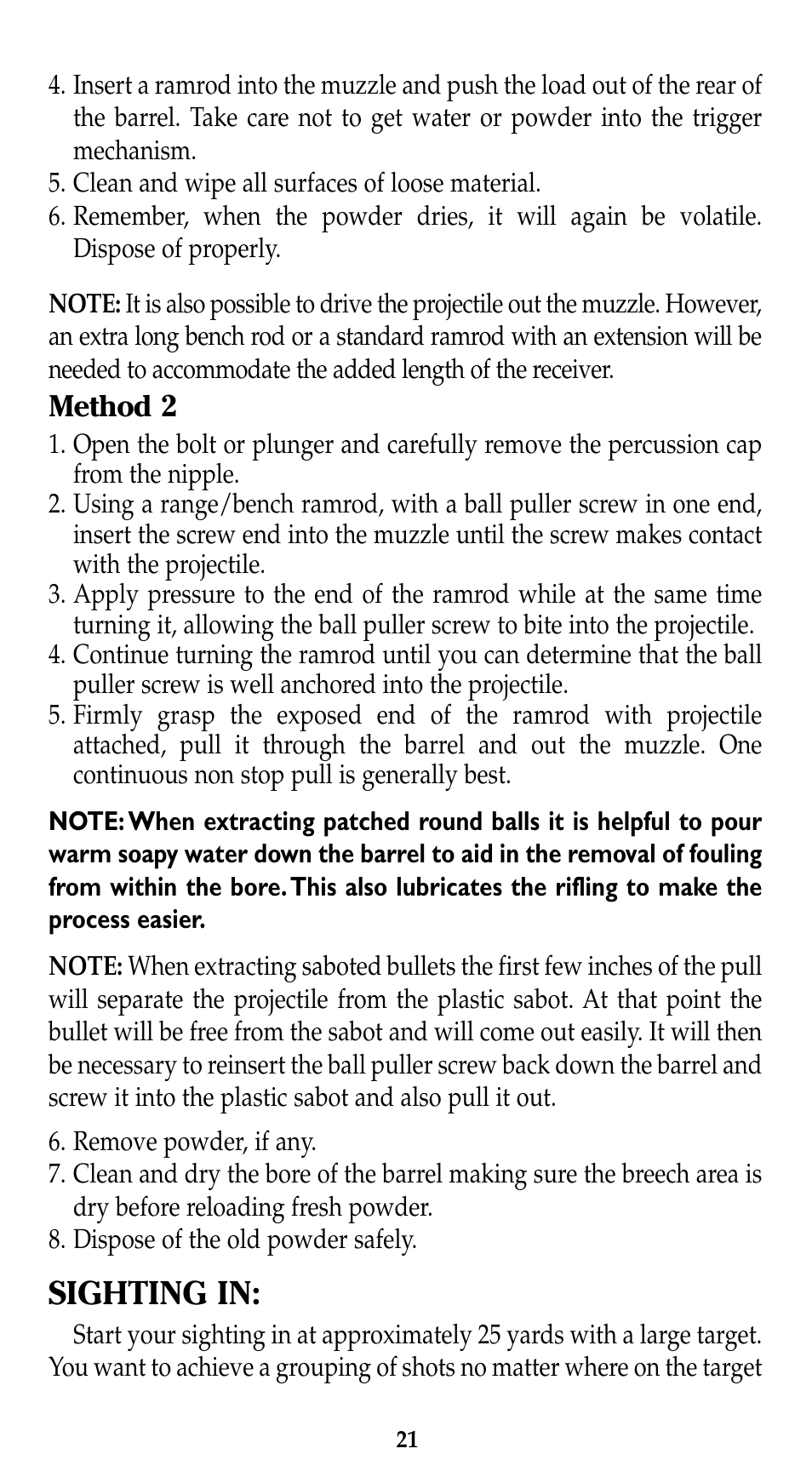 Sighting in | Traditions Evolution Thunderbolt Tracker User Manual | Page 31 / 38