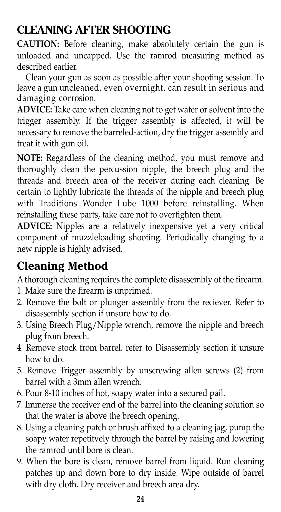 Cleaning after shooting, Cleaning method | Traditions Evolution Thunderbolt Tracker User Manual | Page 34 / 38