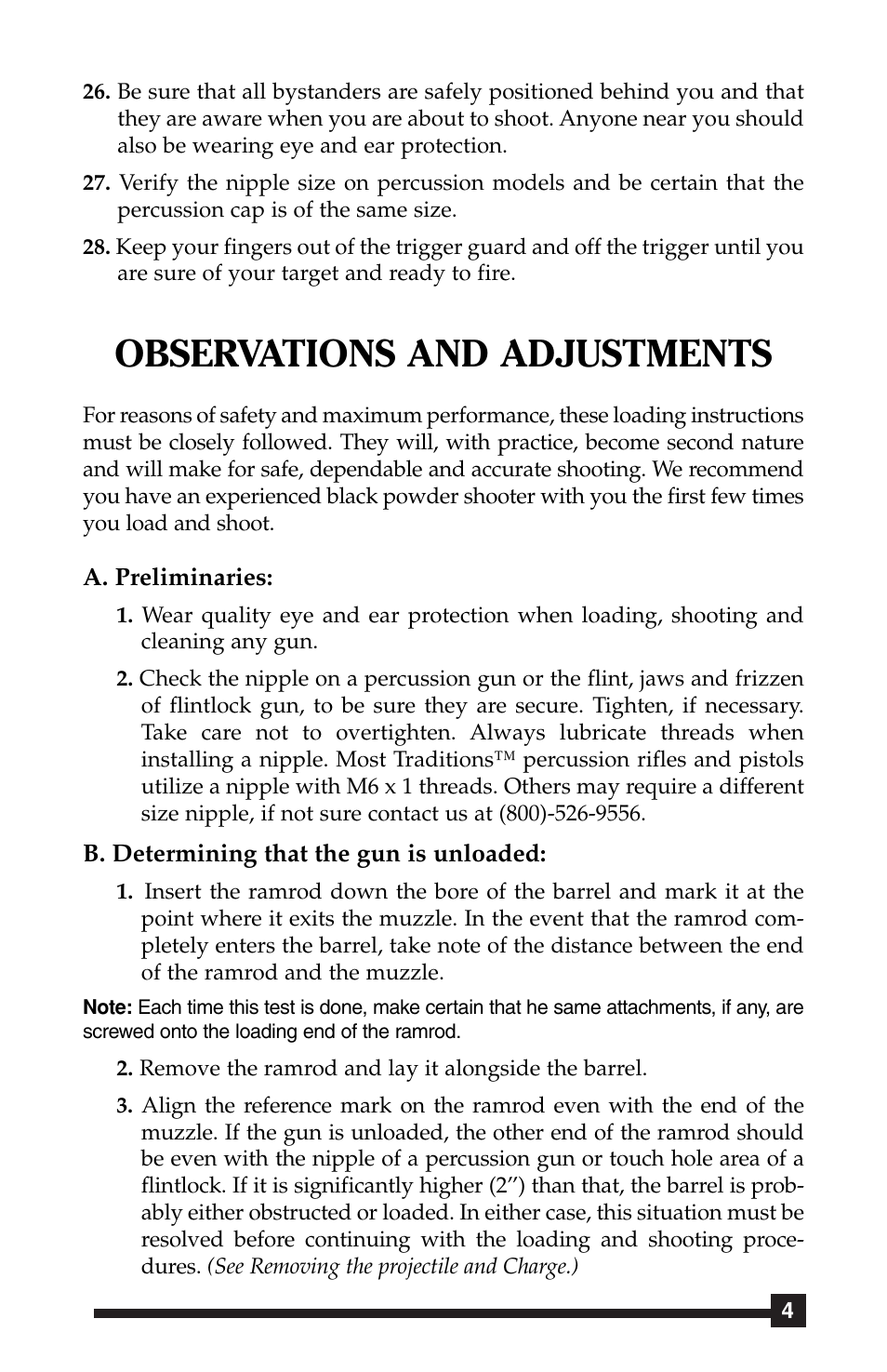 Observations and adjustments | Traditions Side Lock Percussion - Flintlock User Manual | Page 14 / 24