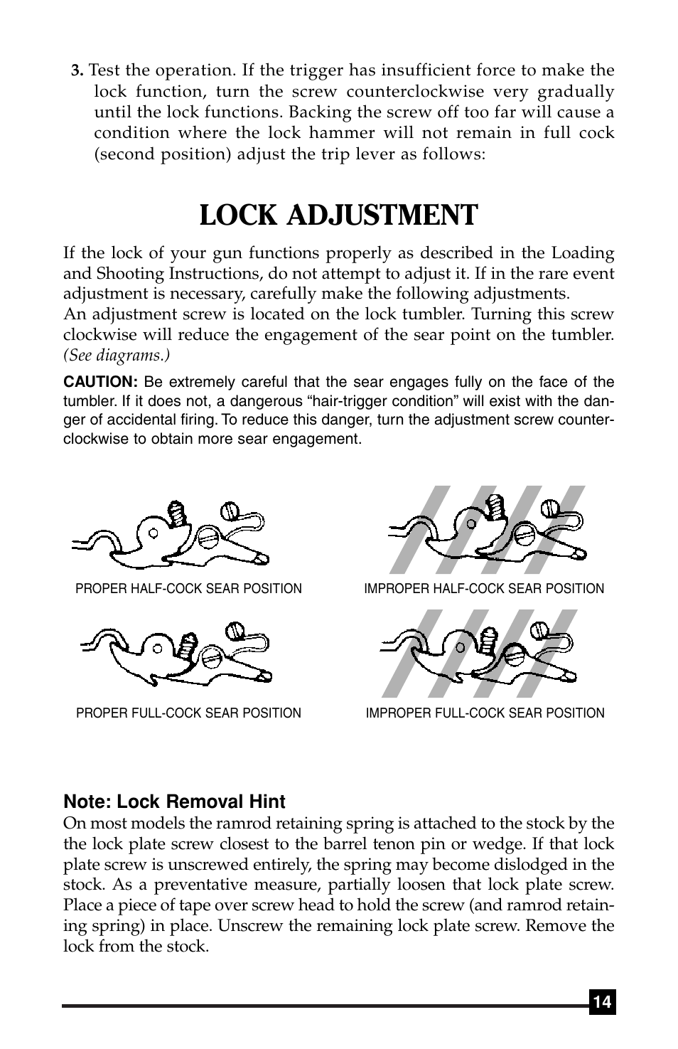 Lock adjustment | Traditions Side Lock Percussion - Flintlock User Manual | Page 16 / 24
