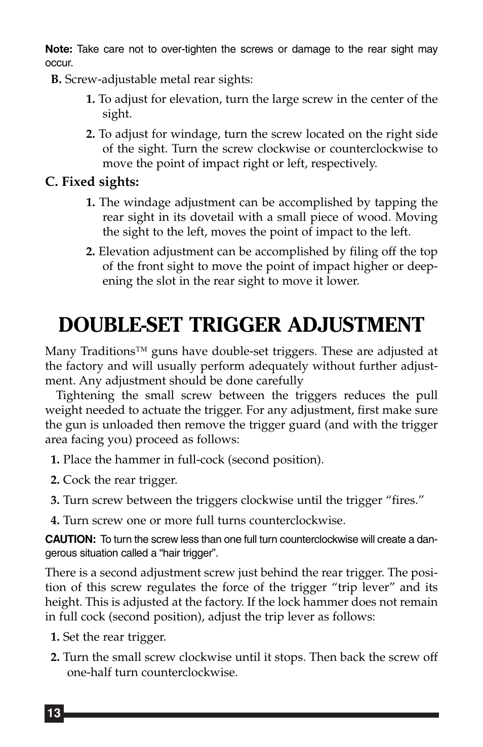 Double-set trigger adjustment | Traditions Side Lock Percussion - Flintlock User Manual | Page 17 / 24