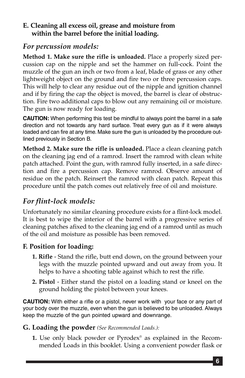 For percussion models, For flint-lock models | Traditions Side Lock Percussion - Flintlock User Manual | Page 18 / 24