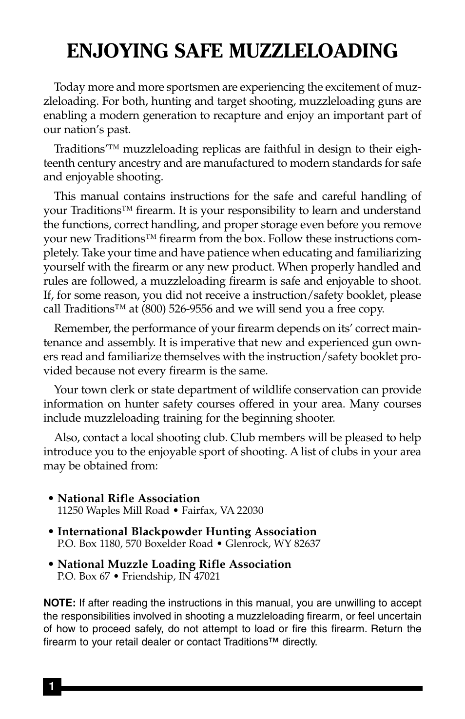 Enjoying safe muzzleloading | Traditions Side Lock Percussion - Flintlock User Manual | Page 7 / 24