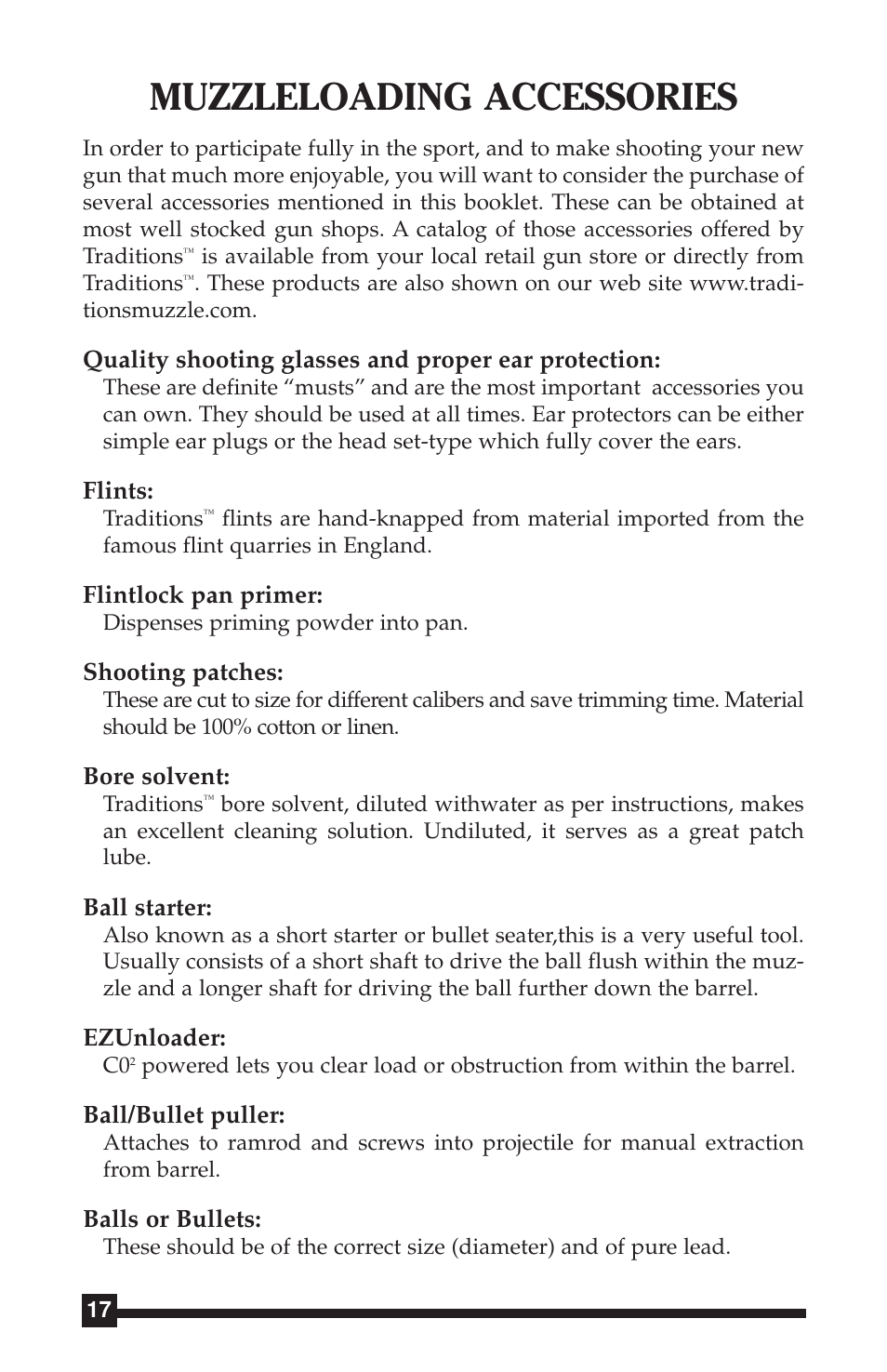 Muzzleloading accessories | Traditions Side Lock Percussion - Flintlock User Manual | Page 9 / 24