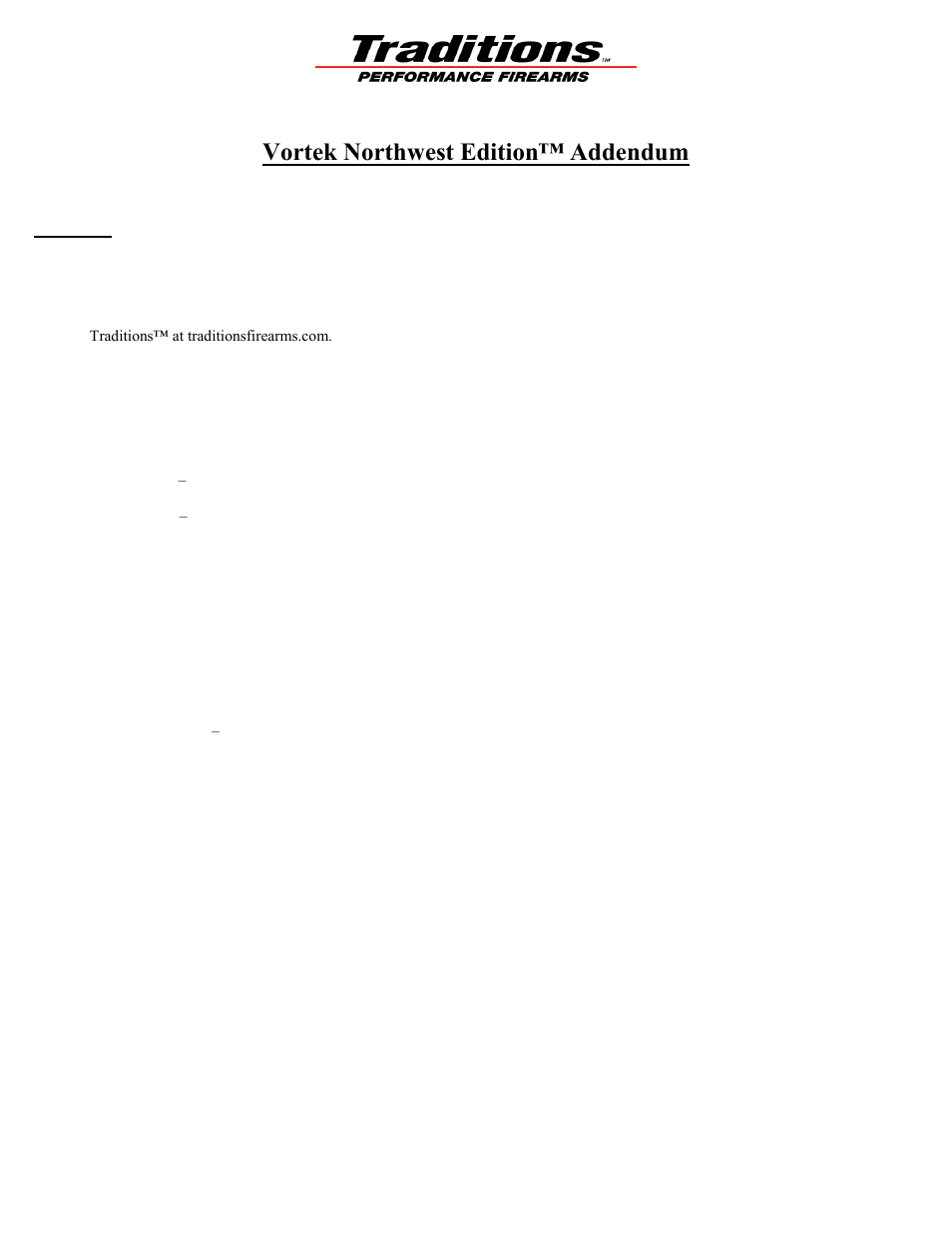 Traditions Vortek Northwest Addendum User Manual | 2 pages