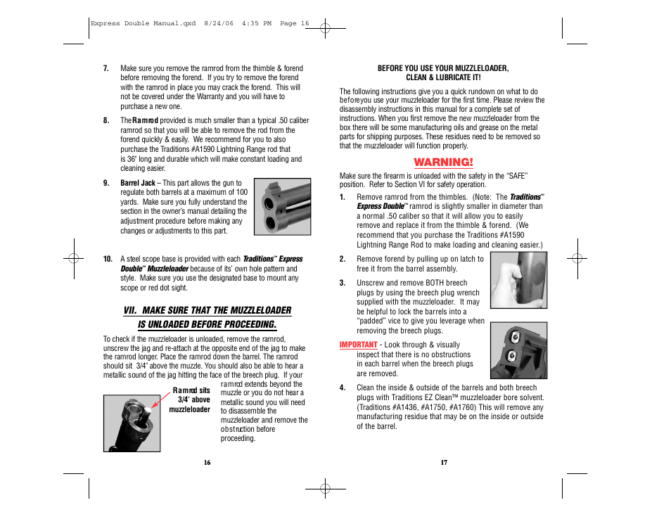 Warning | Traditions REX User Manual | Page 12 / 26
