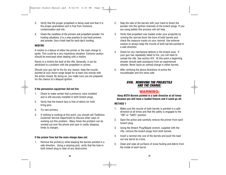 Warning | Traditions REX User Manual | Page 22 / 26