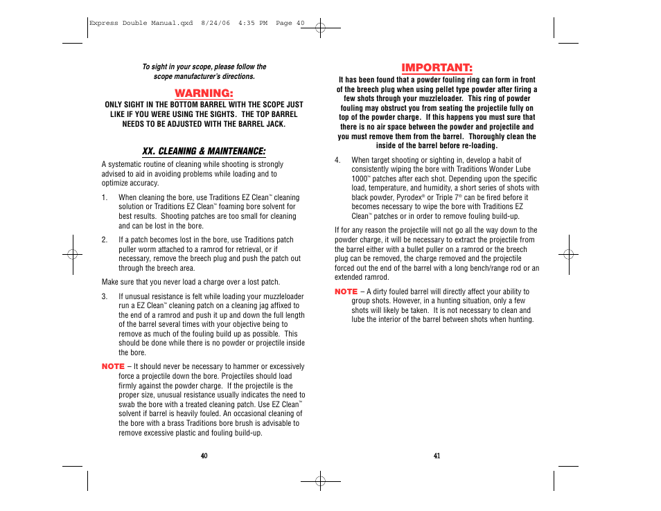 Important, Warning | Traditions REX User Manual | Page 24 / 26
