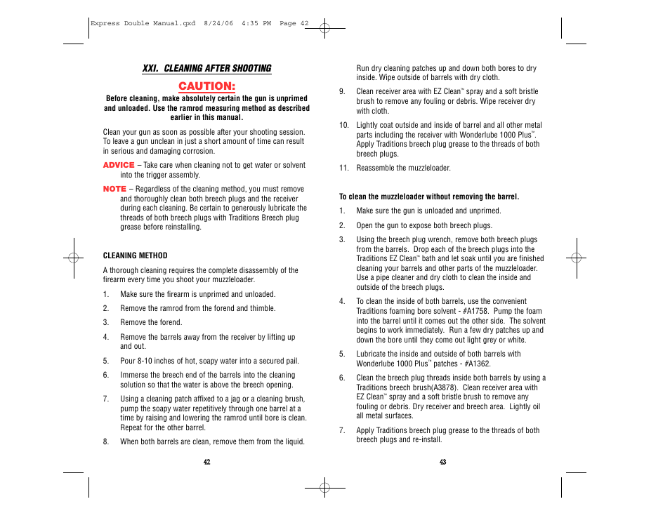 Caution | Traditions REX User Manual | Page 25 / 26