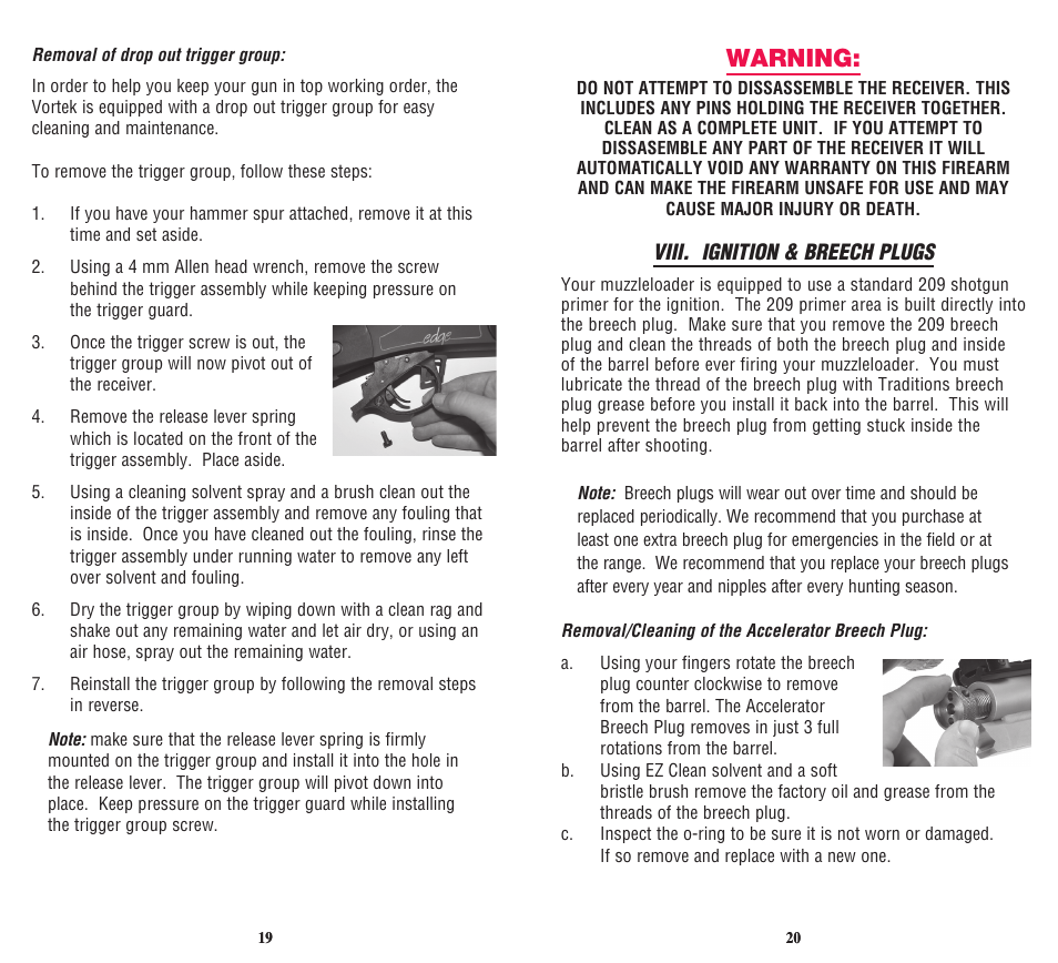 Warning | Traditions Vortek Ultralight User Manual | Page 14 / 25