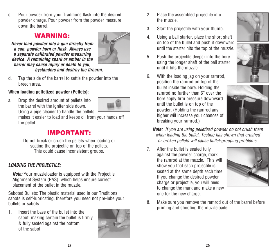 Warning, Important | Traditions Vortek Ultralight User Manual | Page 17 / 25