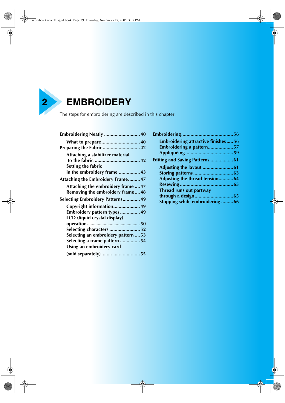 2embroidery | Brother Computerized Embroidery Machine User Manual | Page 40 / 86