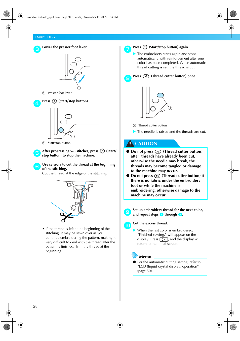 Caution | Brother Computerized Embroidery Machine User Manual | Page 59 / 86