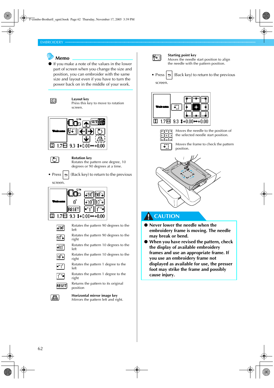 Caution | Brother Computerized Embroidery Machine User Manual | Page 63 / 86