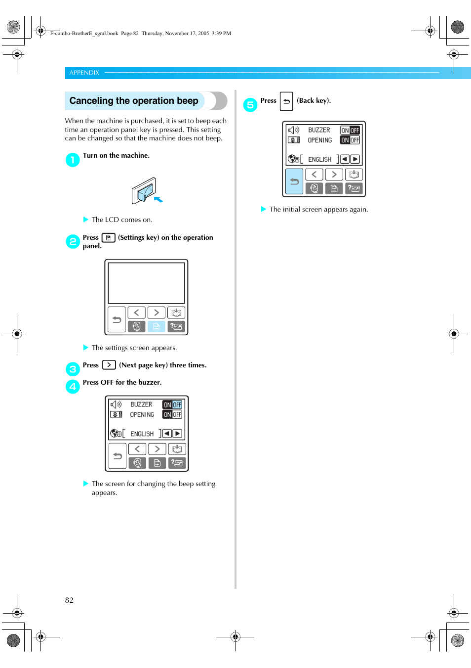Canceling the operation beep | Brother Computerized Embroidery Machine User Manual | Page 83 / 86