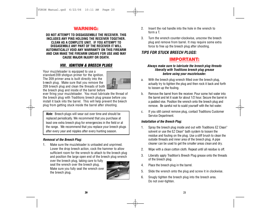 Warning, Important | Traditions Yukon User Manual | Page 15 / 24