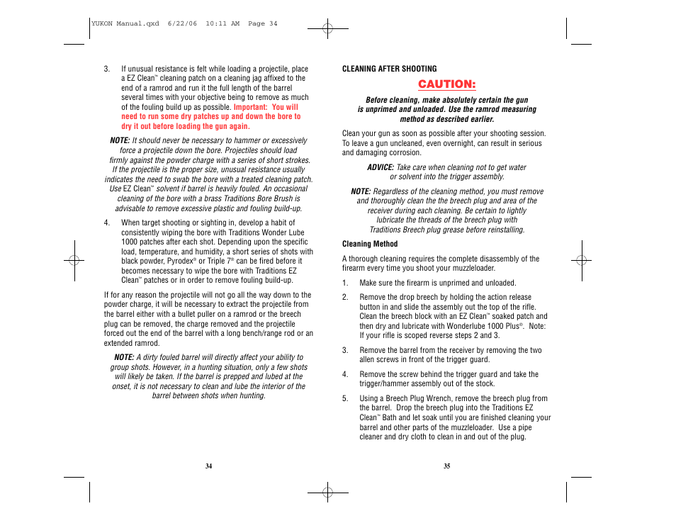 Caution | Traditions Yukon User Manual | Page 22 / 24