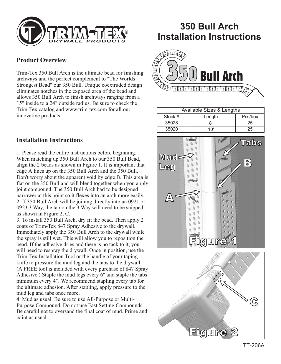 Trim-Tex 350 Bull Arch User Manual | 2 pages