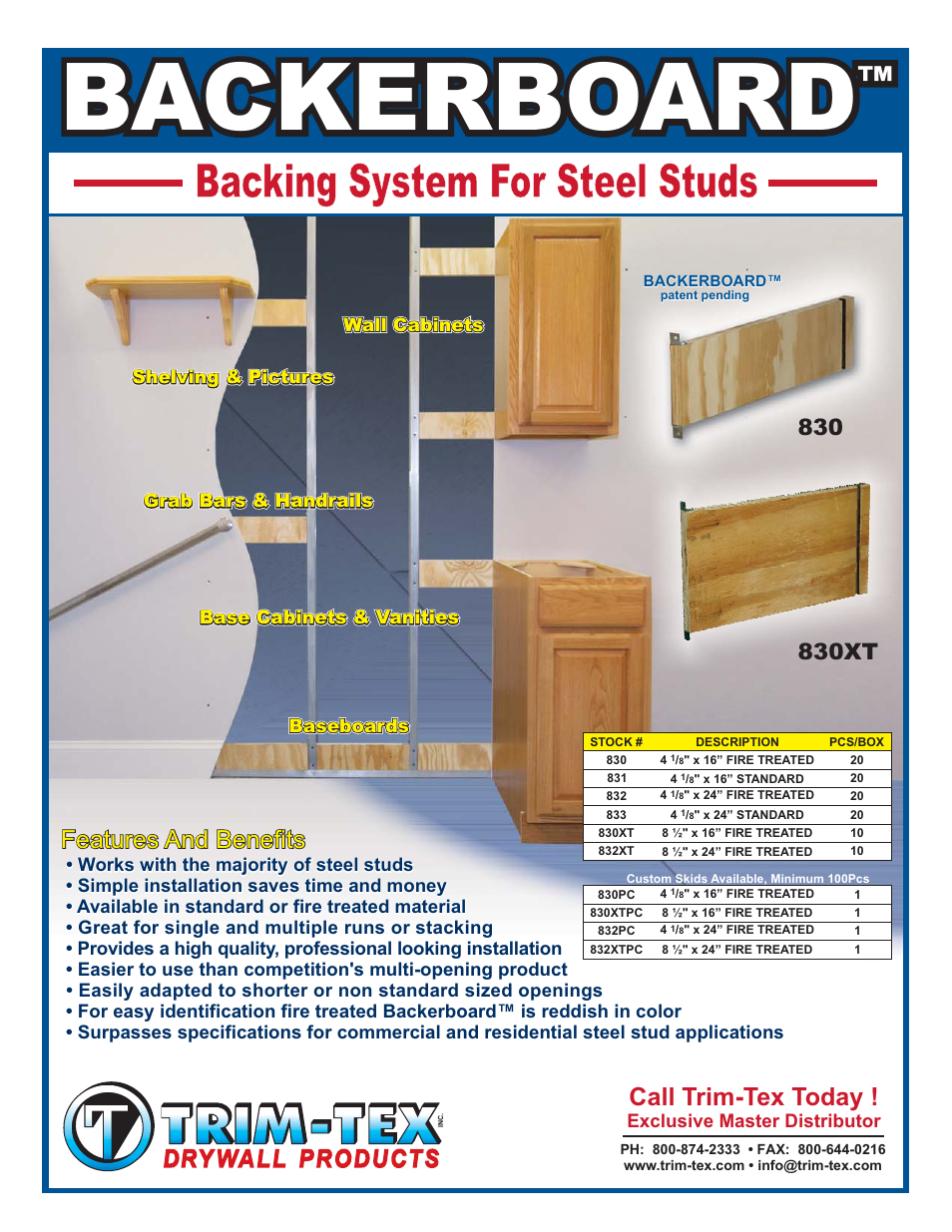 Trim-Tex Backerboard User Manual | 2 pages