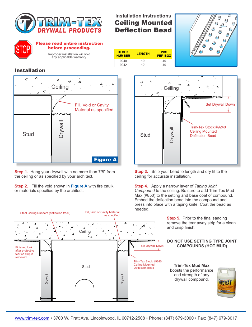 Trim-Tex Ceiling Mounted Deflection Bead User Manual | 1 page