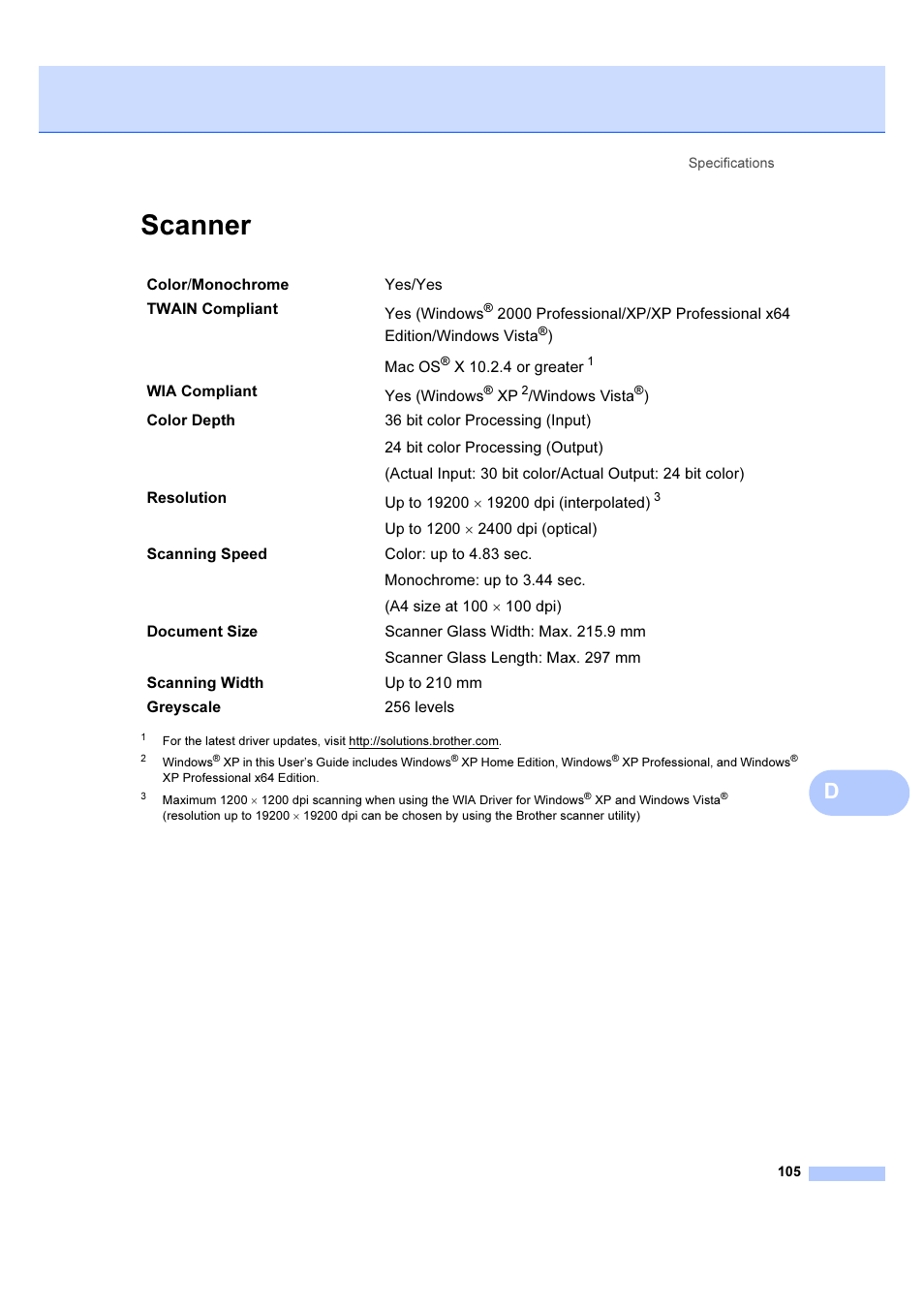 Scanner | Brother DCP-385C User Manual | Page 111 / 122