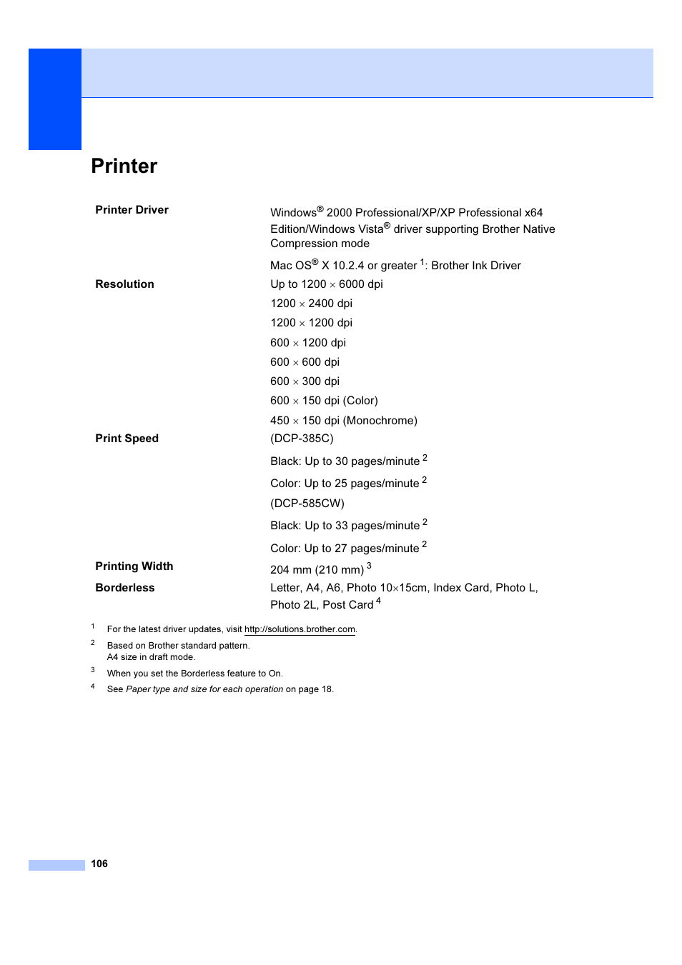 Printer | Brother DCP-385C User Manual | Page 112 / 122