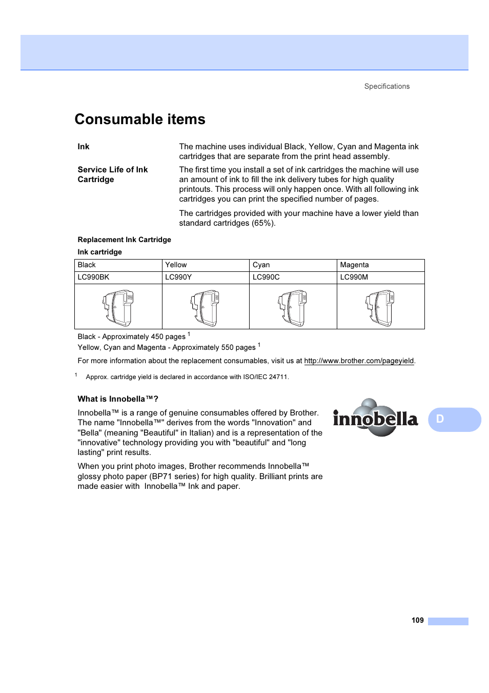 Consumable items | Brother DCP-385C User Manual | Page 115 / 122