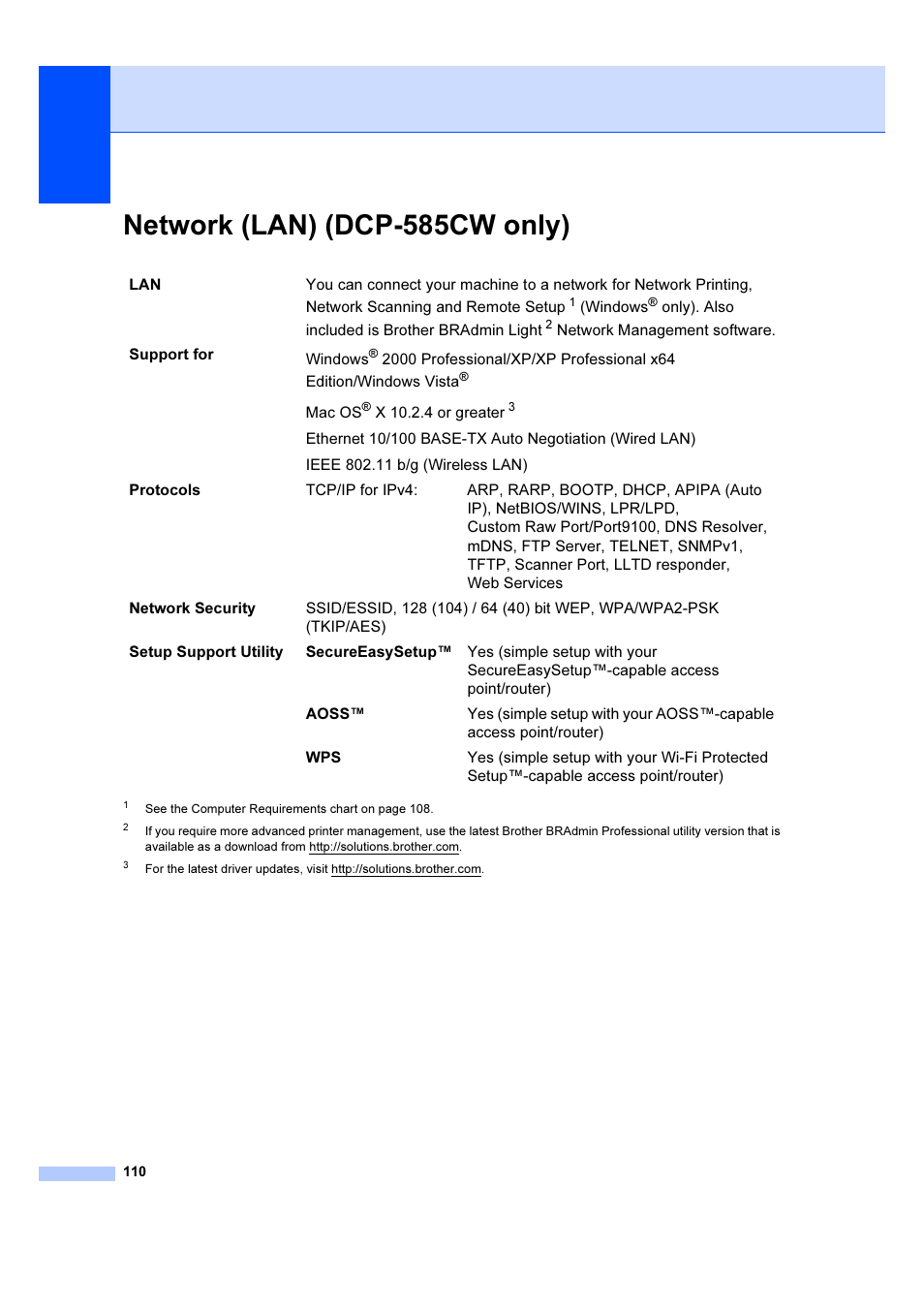 Network (lan) (dcp-585cw only) | Brother DCP-385C User Manual | Page 116 / 122