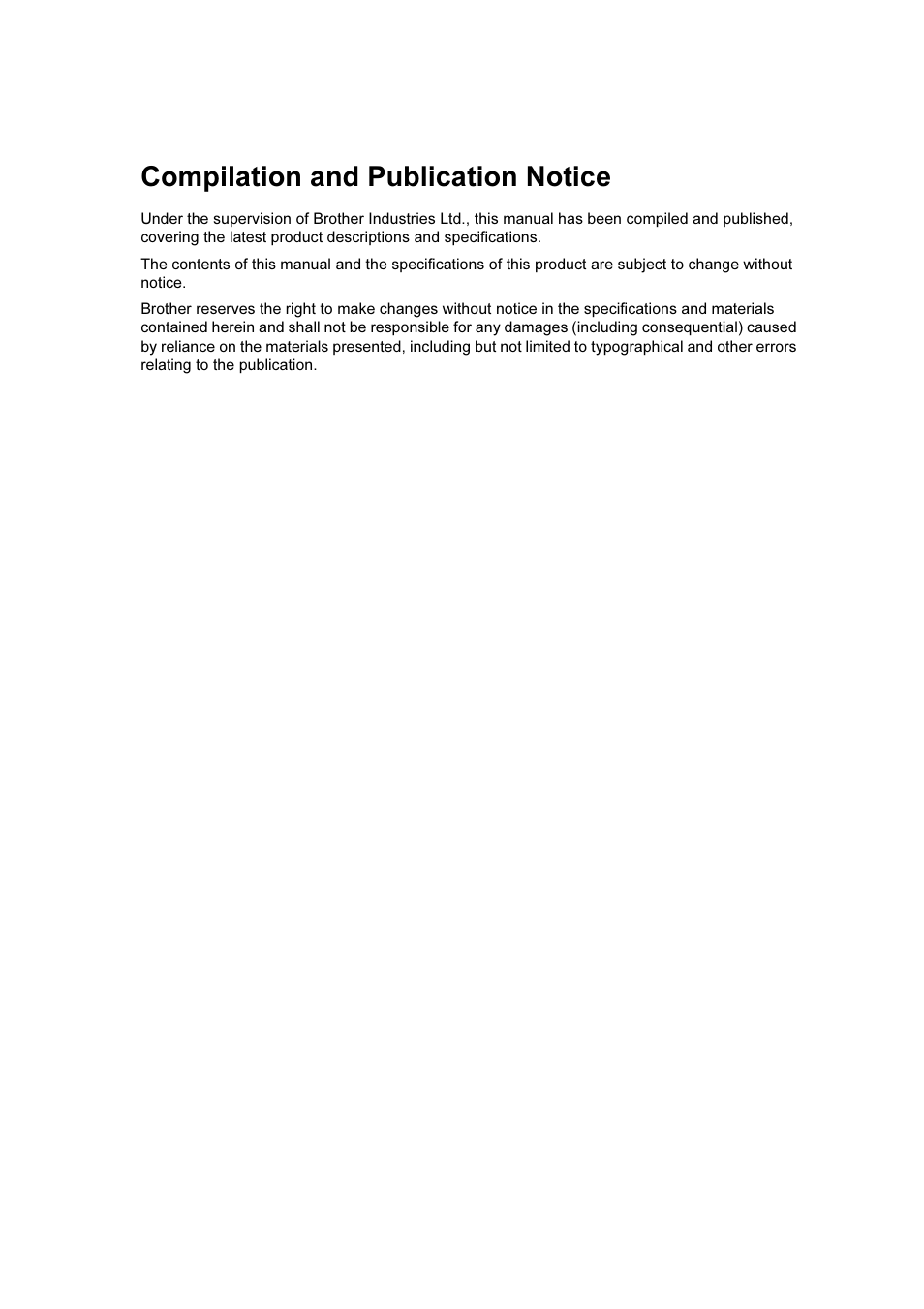 Compilation and publication notice | Brother DCP-385C User Manual | Page 2 / 122