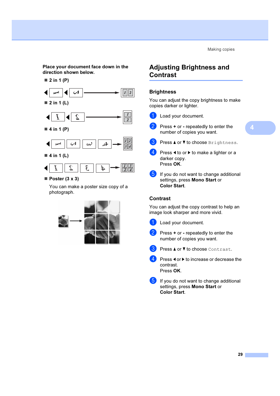 Adjusting brightness and contrast | Brother DCP-385C User Manual | Page 35 / 122