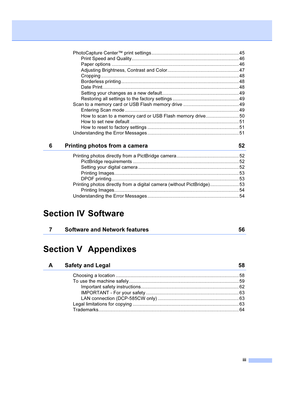 Brother DCP-385C User Manual | Page 5 / 122