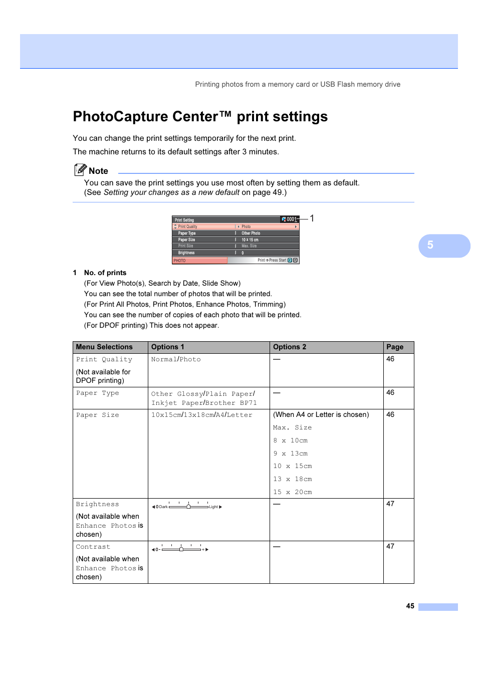 Photocapture center™ print settings | Brother DCP-385C User Manual | Page 51 / 122