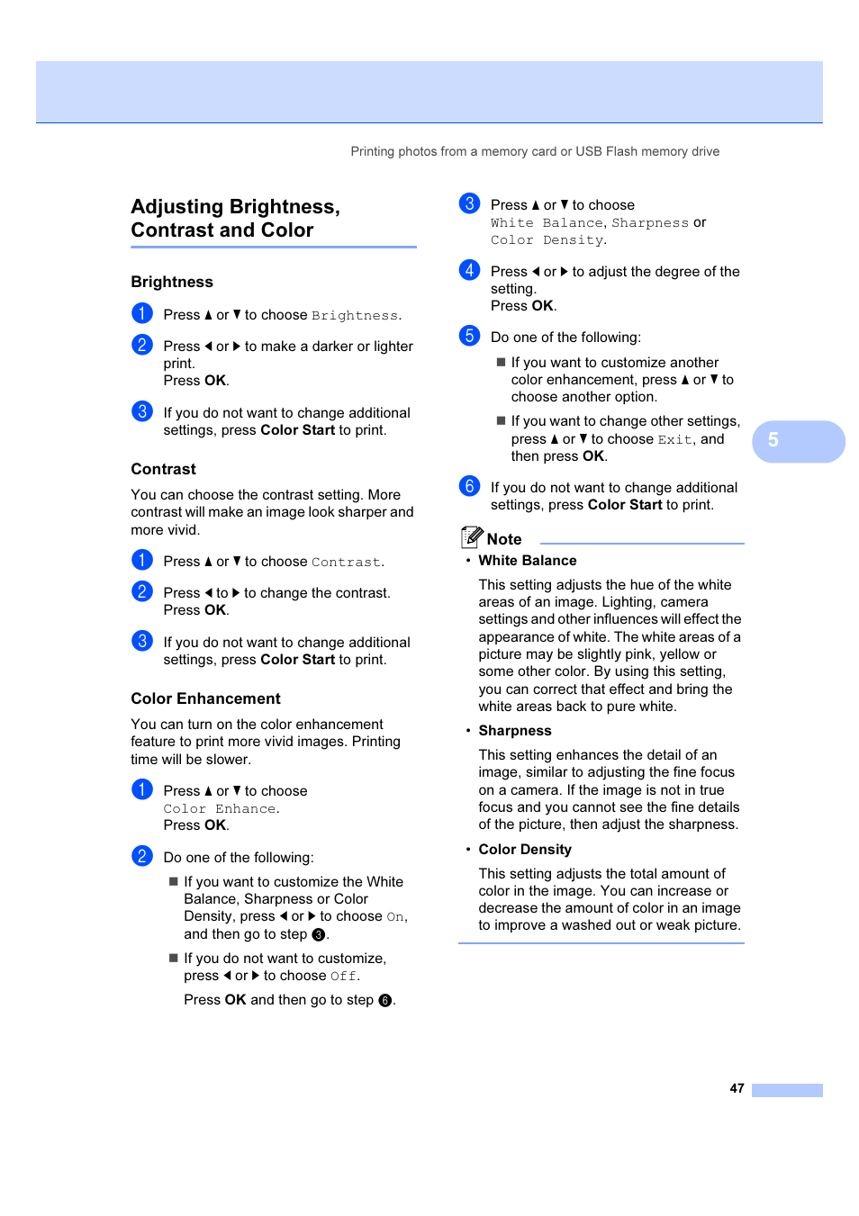 Adjusting brightness, contrast and color, 5adjusting brightness, contrast and color | Brother DCP-385C User Manual | Page 53 / 122