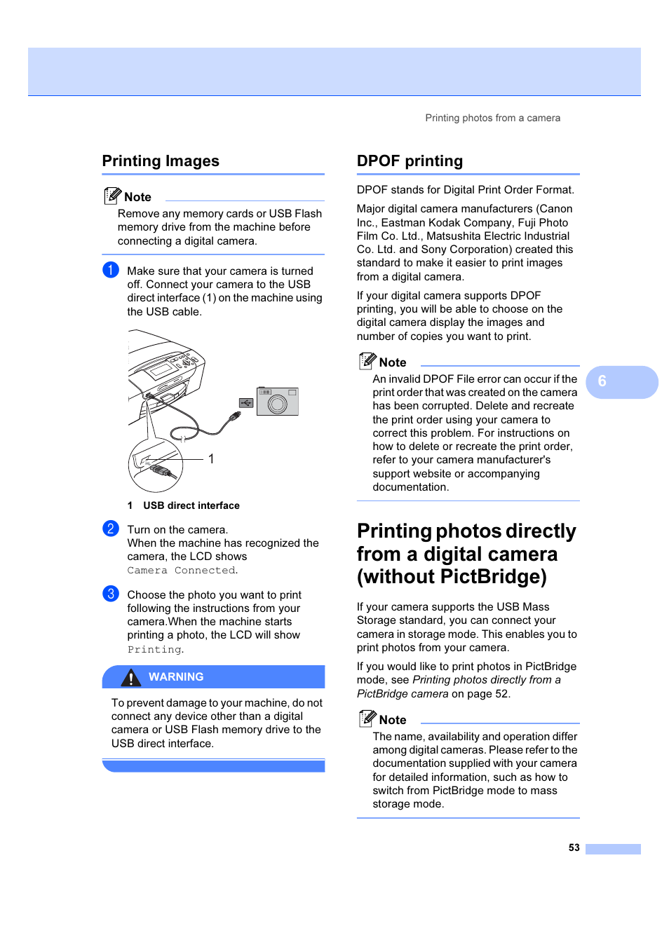 Printing images, Dpof printing, Printing images dpof printing | 6printing images | Brother DCP-385C User Manual | Page 59 / 122