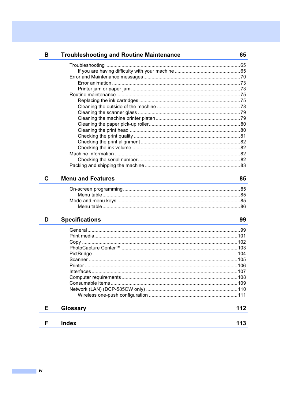 Brother DCP-385C User Manual | Page 6 / 122