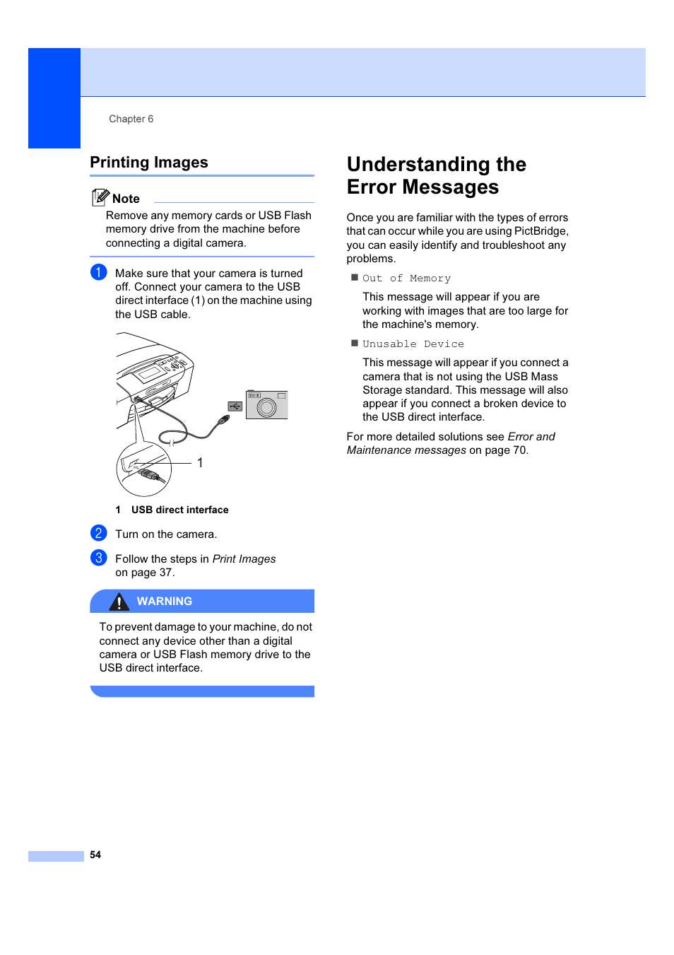 Printing images, Understanding the error messages | Brother DCP-385C User Manual | Page 60 / 122