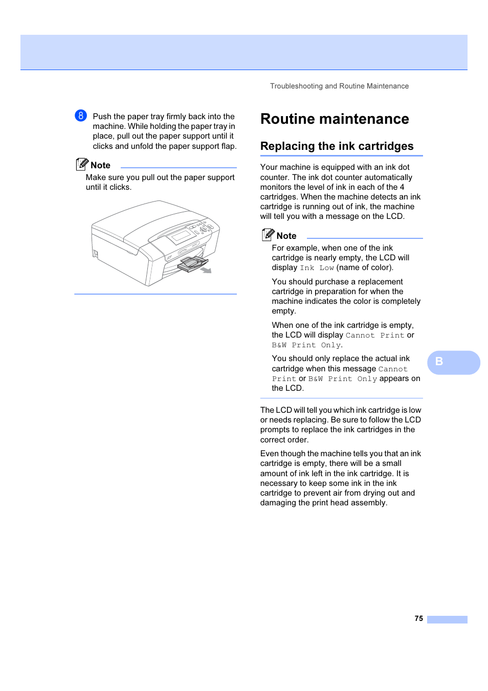 Routine maintenance, Replacing the ink cartridges, See replacing the ink | Brother DCP-385C User Manual | Page 81 / 122