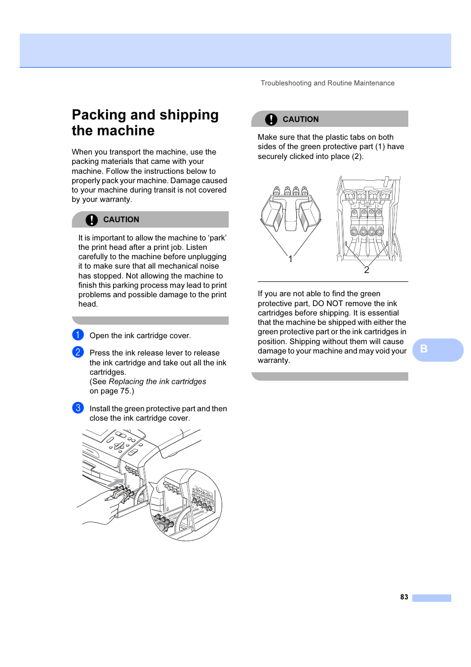 Packing and shipping the machine | Brother DCP-385C User Manual | Page 89 / 122