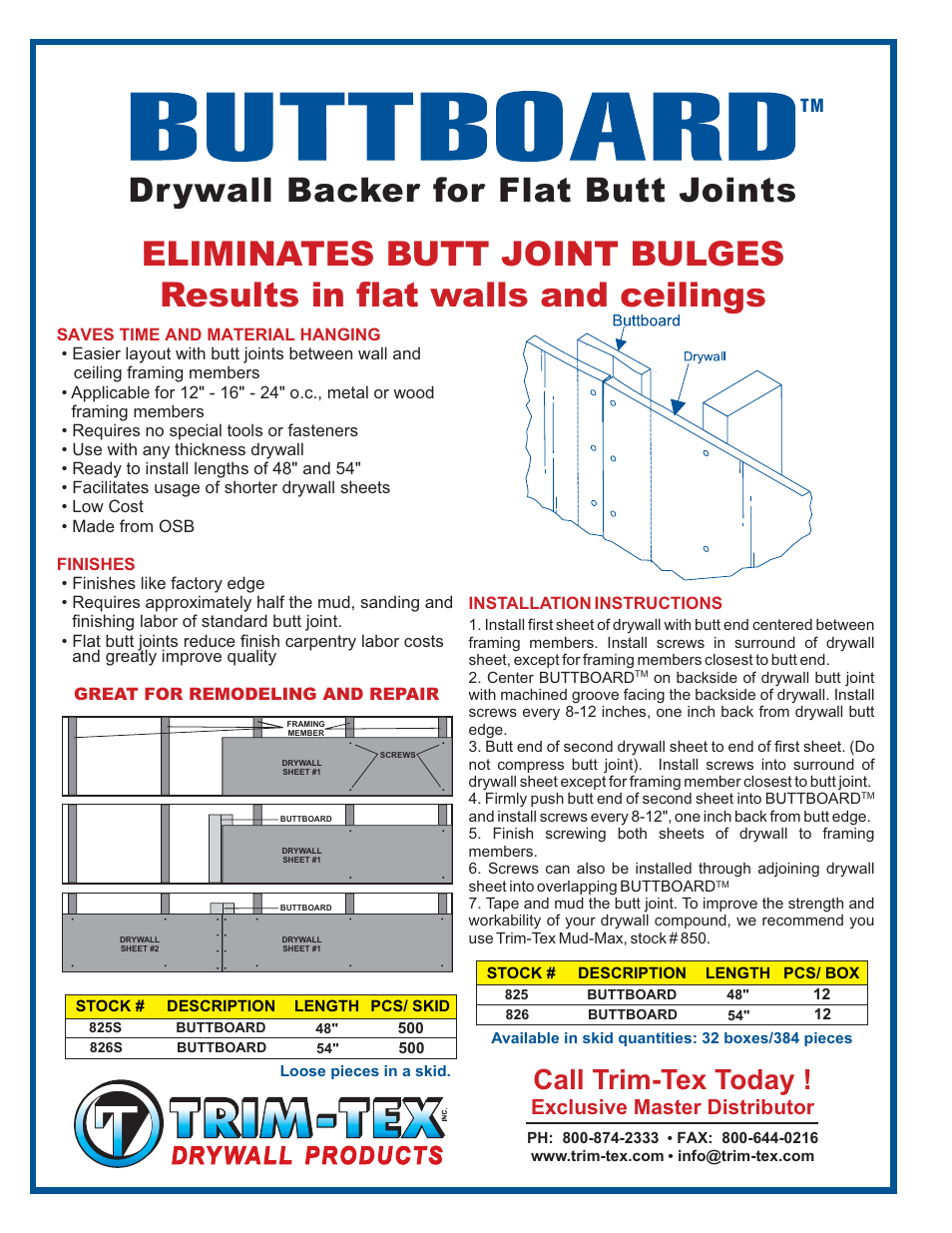 Trim-Tex Buttboard User Manual | 1 page