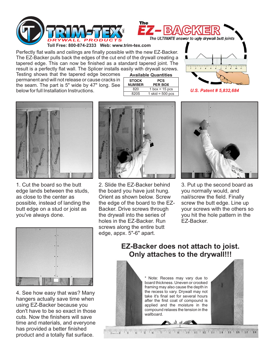 Trim-Tex EZ-Backer User Manual | 1 page