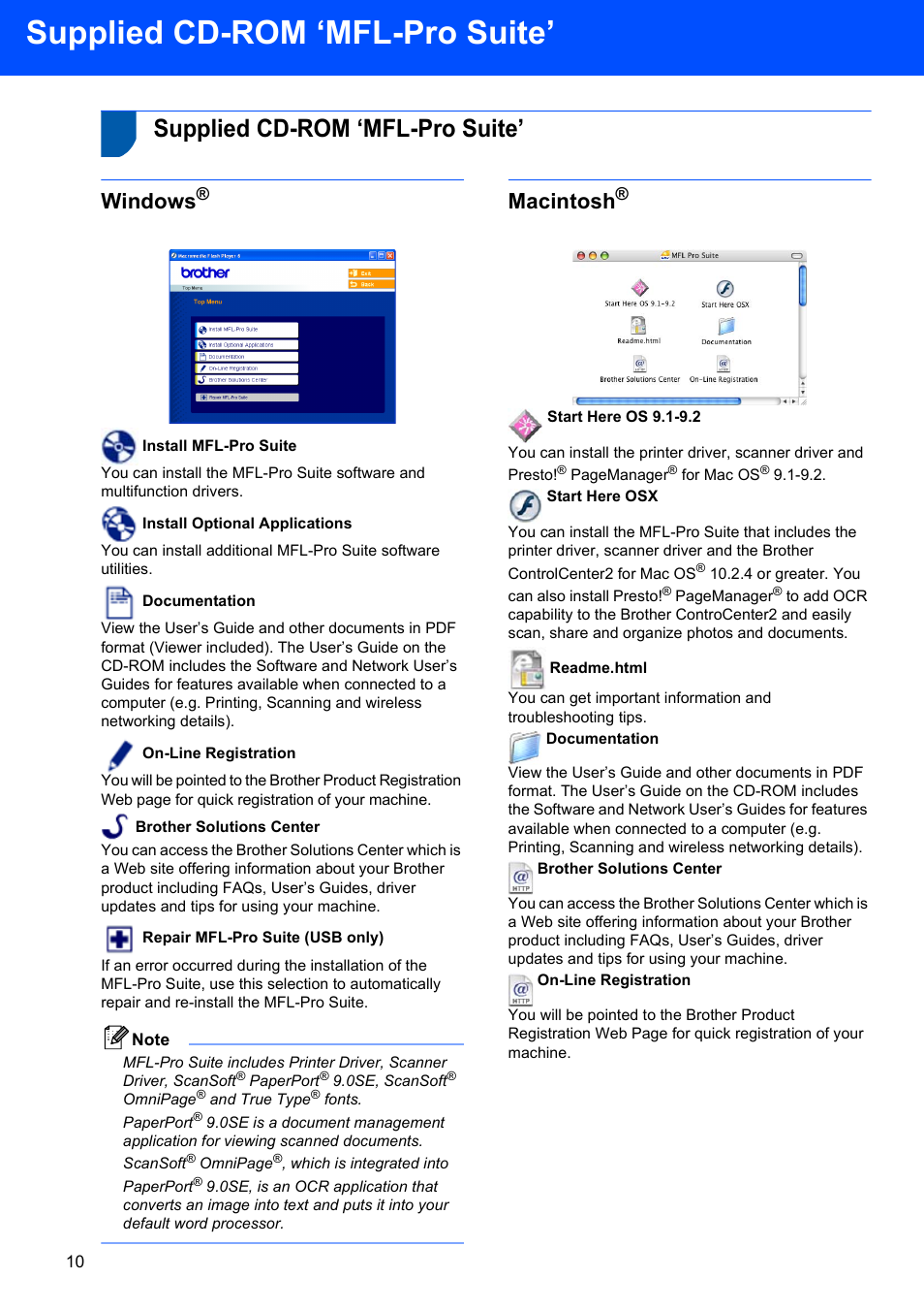 Step2 installing the driver & software, Supplied cd-rom ‘mfl-pro suite, Windows | Macintosh | Brother DCP-340CW User Manual | Page 12 / 43