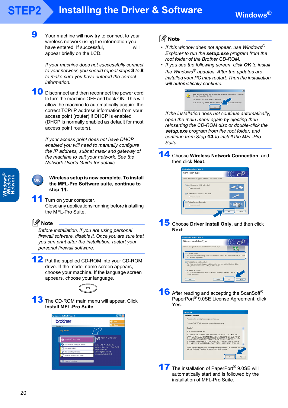 Step2, Installing the driver & software, Windows | Brother DCP-340CW User Manual | Page 22 / 43