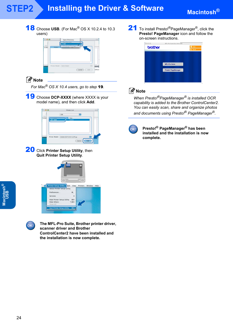 Step2, Installing the driver & software, Macintosh | Brother DCP-340CW User Manual | Page 26 / 43
